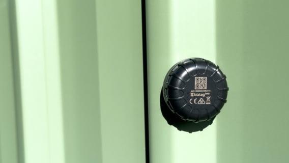Biztag Two attached via magnetic base to a green Colorbond shed