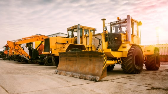 Large construction machinery in a row